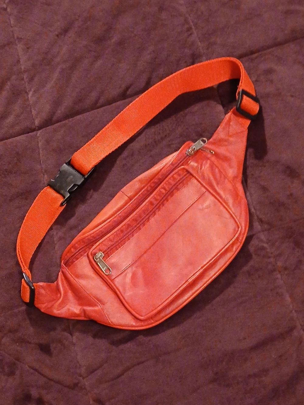 JAL Red Leather Waist Bag - Hands-Free Sling, Made In India
